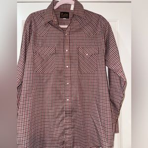Plains Western Wear Men’s Brown Red Plaid Pearl Snap Vintage Shirt Sz M Cowboy